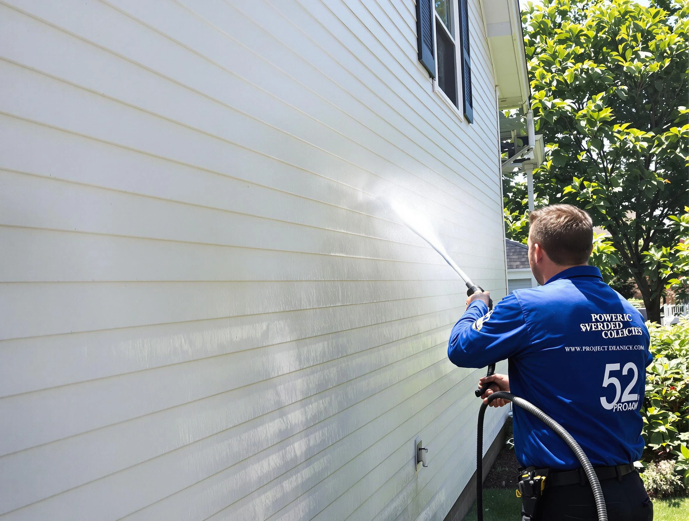 A Avon Lake Power Washing technician power washing a home in Avon Lake
